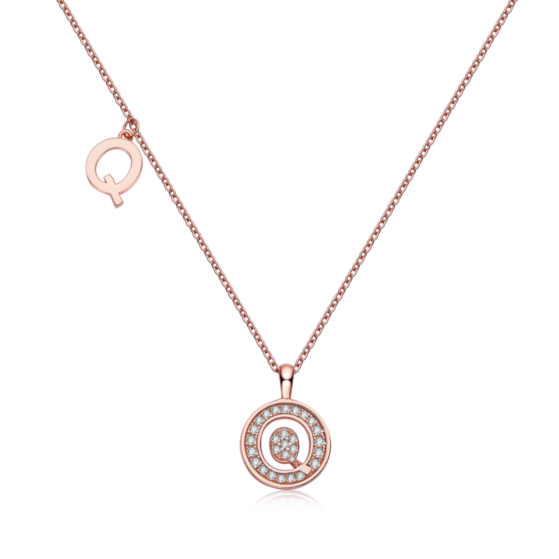 Q-style pendant S925 silver plated rose gold Moissanite diamond light luxury letter necklace